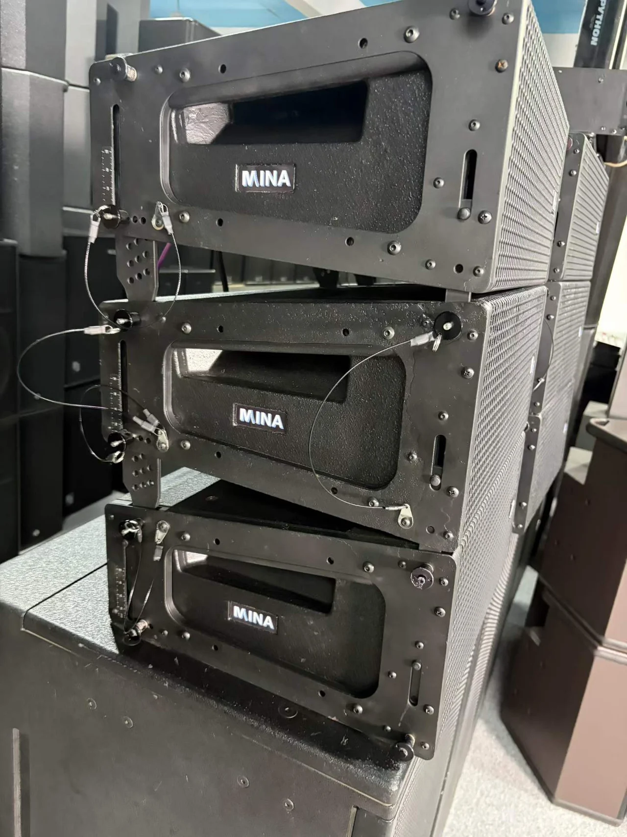 Supplied photograph of Meyer Sound MINA; identity and availability require confirmation — photograph 2