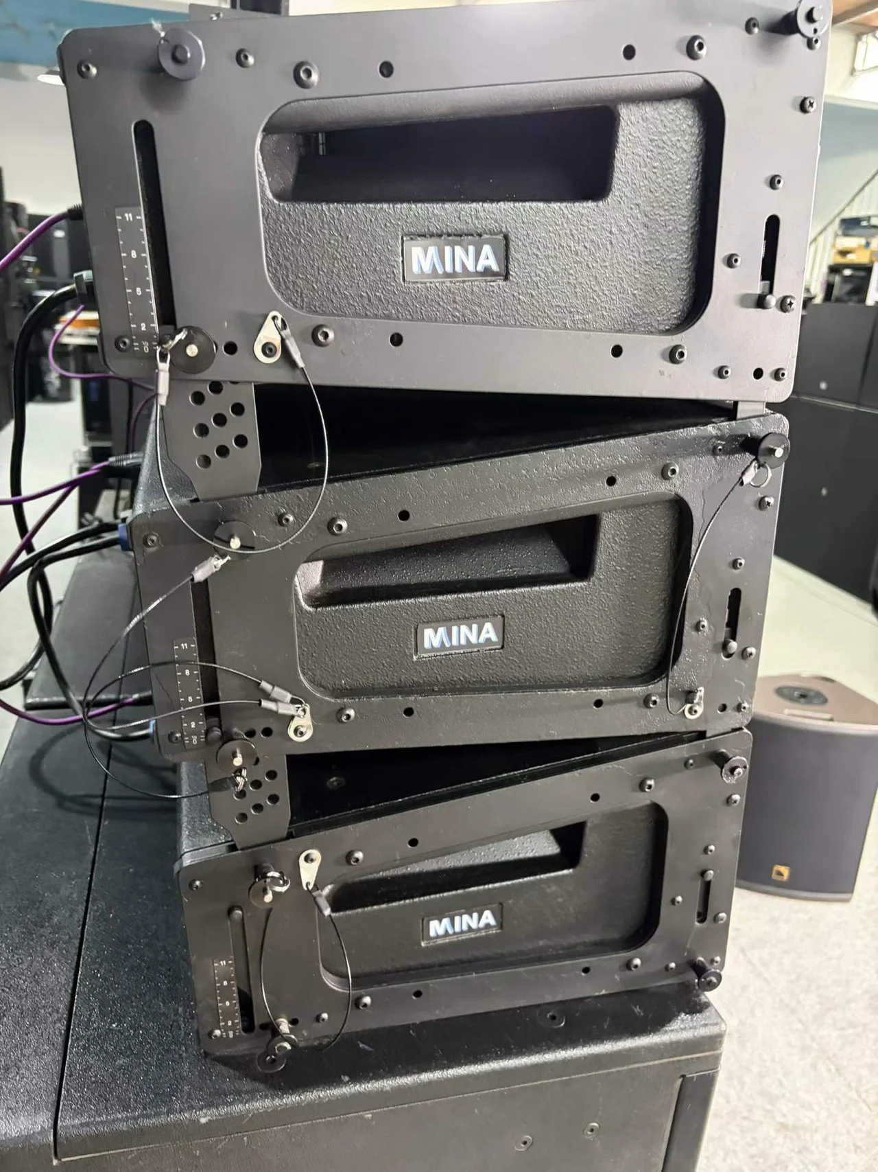 Supplied photograph of Meyer Sound MINA; identity and availability require confirmation — photograph 4