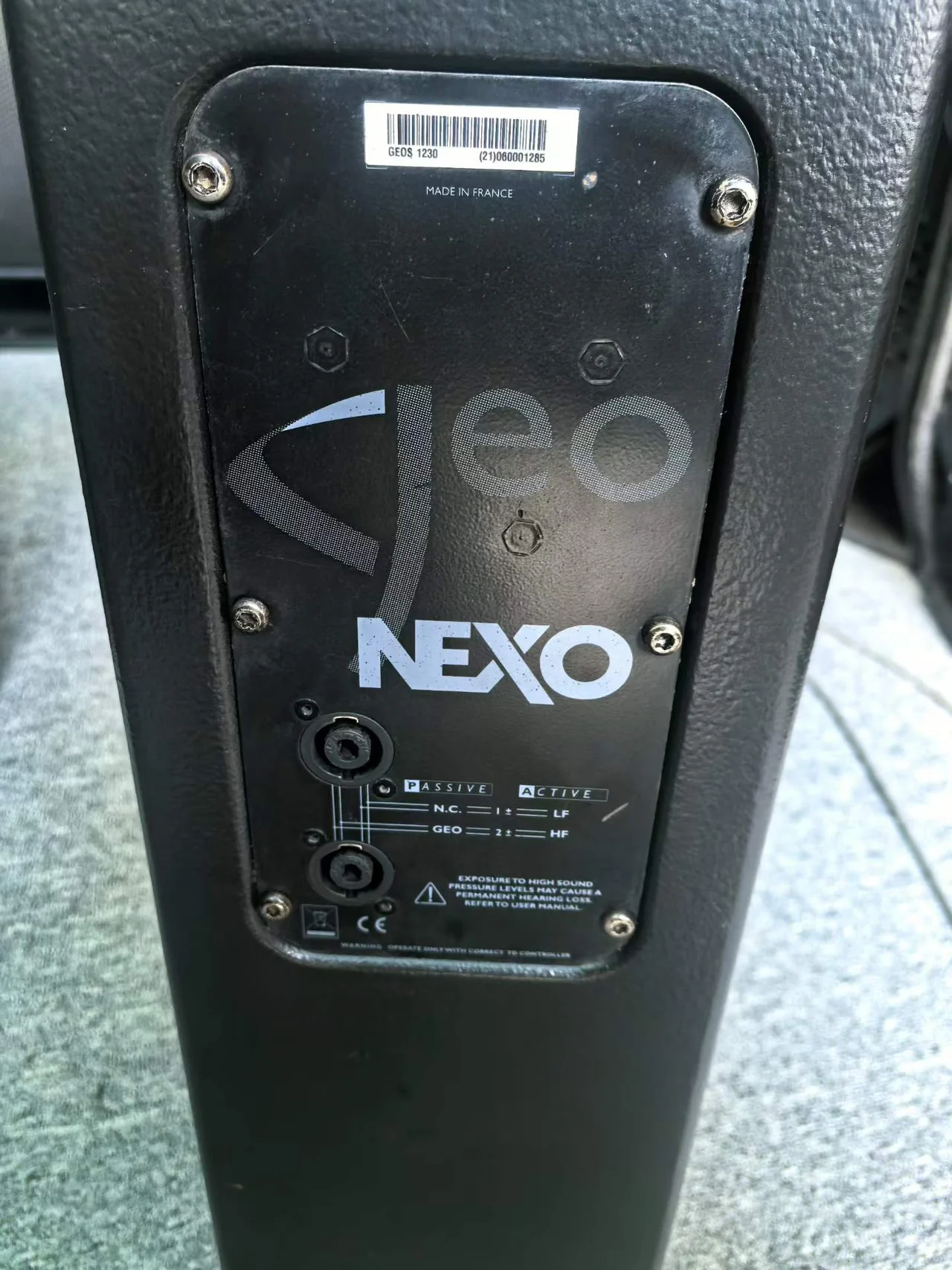 Supplied photograph of NEXO GEO S1230; identity and availability require confirmation — photograph 2