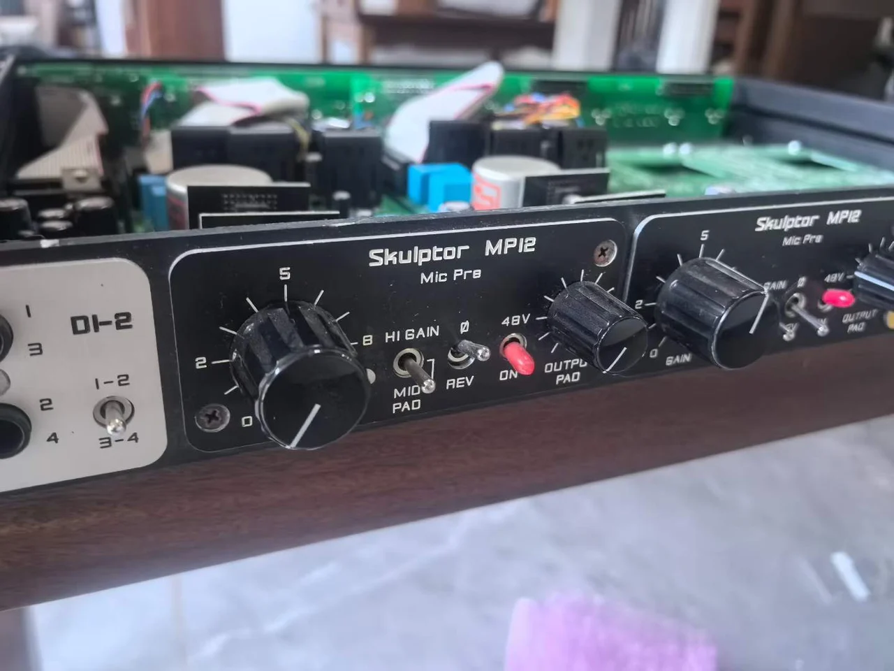 Supplied photograph of SoundSkulptor MP12 / MP73 labelled rack; identity, configuration and availability require confirmation — photograph 1