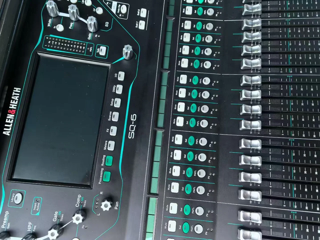 Supplied photograph showing the Allen & Heath SQ-6 console in a flight case — photograph 2